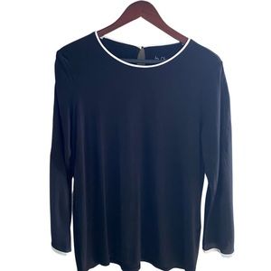 CHICOS Black Bell Sleeve Top White Trim 1 Med 8
